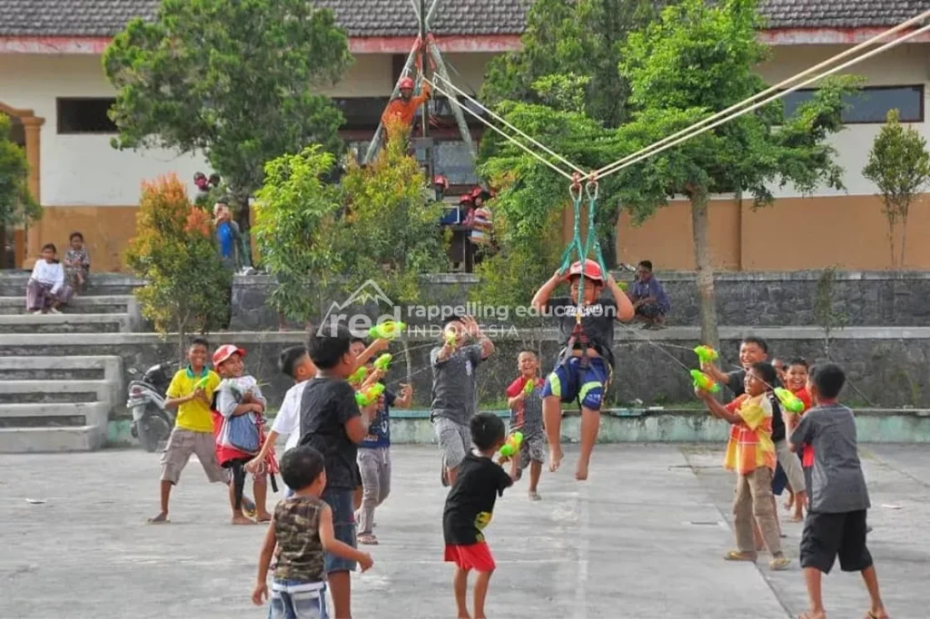 red rappelling education indonesia flying fox